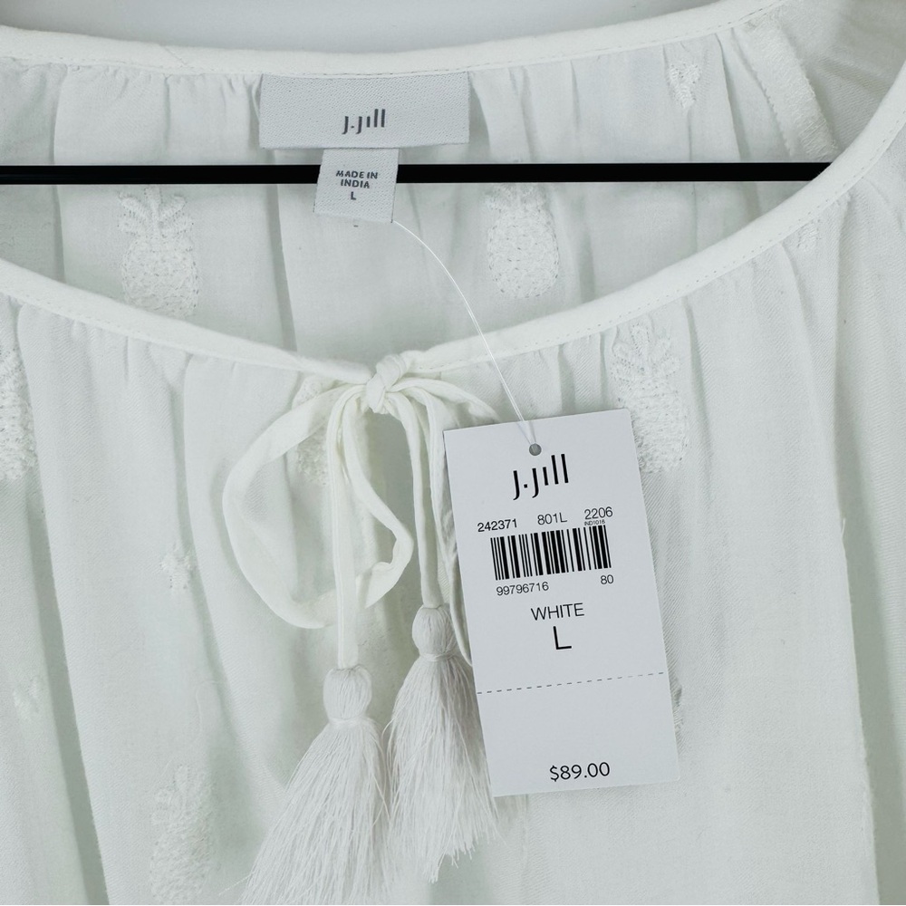 CLEARANCE J. Jill White NWT Boho Coastal Tropical Tassel Peasant Top Size‎ Large - Picture 3 of 7